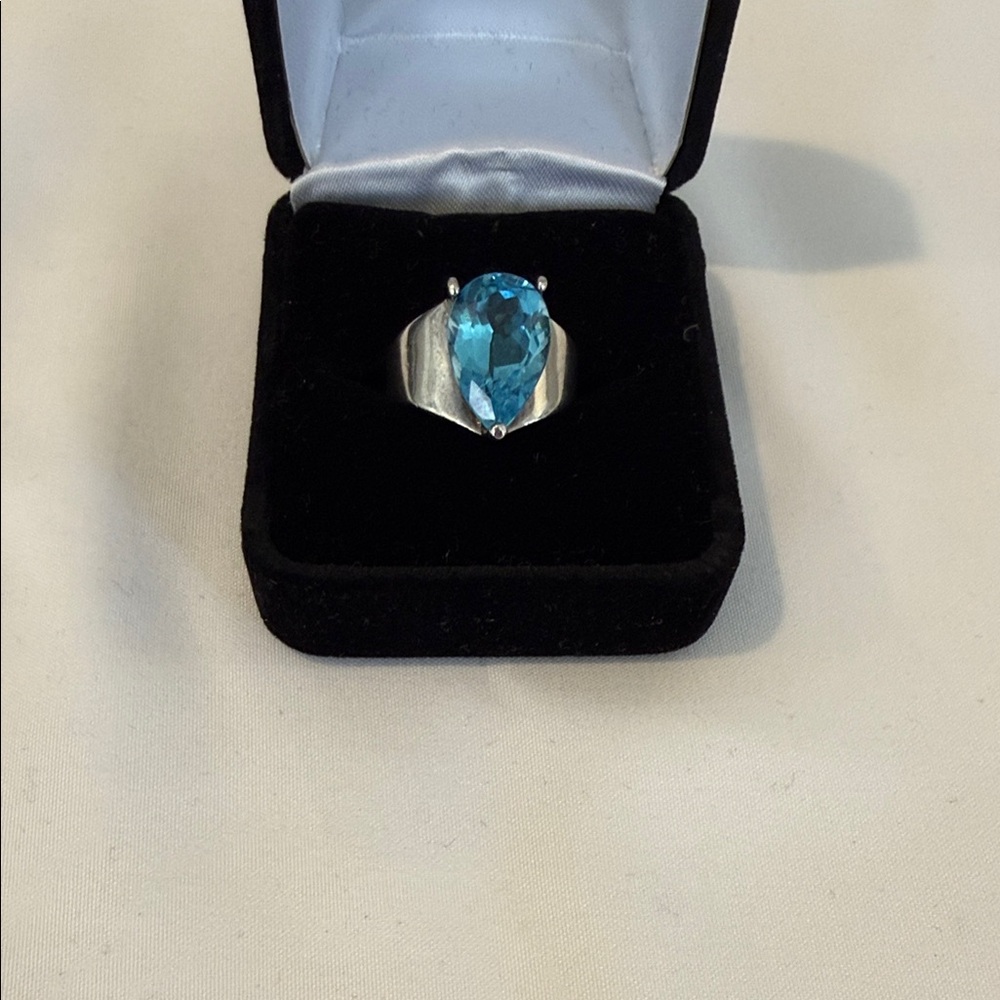 Sterling Silver Teardrop Blue Gemstone Ring